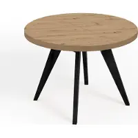 Dekori.Interiors Table ronde à rallonges pour la salle à manger, LORA, style loft, scandinave, diamètre : 90 / 190 cm, Couleur : Chêne Artisan / Noir