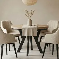 Dekori.Interiors Table ronde à rallonges pour la salle à manger, PERO avec un piètement à anneaux, style loft, scandinave, diamètre : 90/140 cm, couleur : chêne sobre / noir