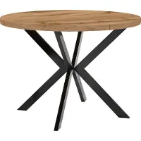 Dekori.Interiors Table ronde à rallonges pour la salle à manger, ENDIK, avec pieds en métal, style loft, industriel, diamètre : 90 / 140 cm, Couleur : Chêne Wotan / Noir