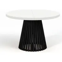 Dekori.Interiors Table de salle à manger ronde pliante, DOVER - style industriel/loft avec pieds à lattes, diamètre : 110/160 cm, couleur : blanc / noir