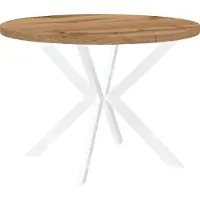 Dekori.Interiors Table ronde à rallonges pour la salle à manger, ENDIK, avec pieds en métal, style loft, industriel, diamètre : 90 / 140 cm, Couleur : Chêne Wotan / Blanc