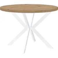Dekori.Interiors Table ronde à rallonges pour la salle à manger, ENDIK, avec pieds en métal, style loft, industriel, diamètre : 120 / 220 cm, Couleur : Chêne Artisan / Blanc