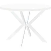 Dekori.Interiors Table ronde à rallonges pour la salle à manger, ENDIK, avec pieds en métal, style loft, industriel, diamètre : 100 / 150 cm, couleur : blanc
