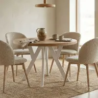 Dekori.Interiors Table extensible ronde Dekori pour salle à manger ou salon, style loft, diamètre : 90 / 190 cm, couleur : chêne doré/blanc