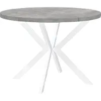 Dekori.Interiors Table de salle à manger ronde, blanche, modèle ENDIK, 110/160 cm, extensible, de la marque Atelier Hell, avec structure métallique – Style industriel, loft