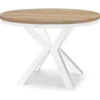 Dekori.Interiors Table ronde à rallonges pour la salle à manger RAL avec piétement en anneau, style loft, industriel, diamètre : 90 / 140 cm, couleur : chêne sobre / blanc