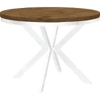 Dekori.Interiors Table ronde à rallonges pour la salle à manger ENDIK avec piétement à anneaux et pieds métalliques, diamètre : 110 / 210 cm, couleur : chêne lefkas / blanc