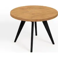 Dekori.Interiors Table ronde à rallonges pour la salle à manger, LORA, style loft, scandinave, diamètre : 110 / 210 cm, couleur : chêne Lancelot / noir