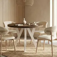 Dekori.Interiors Table ronde à rallonges pour la salle à manger, PERO, style loft, scandinave, diamètre : 100 / 150 cm, couleur : Franklin noyer / blanc