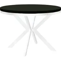 Dekori.Interiors Table ronde à rallonges pour salle à manger ENDIK avec piétement à anneaux et pieds métalliques, diamètre : 110 / 210 cm, couleur : noir / blanc