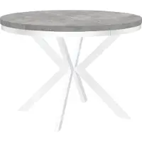 Dekori.Interiors Table ronde à rallonges pour la salle à manger ENDIK avec piétement à anneaux et pieds en métal, diamètre : 90 / 190 cm, couleur : Atelier Clair / Blanc