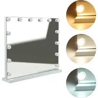 OHMG Miroir de maquillage avec éclairage 14 LED, miroir 3 couleurs de lumière, y compris miroir cosmétique 62*52cm