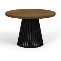 Dekori.Interiors Table de salle à manger ronde pliante, DOVER - style industriel/loft avec pieds à lattes, diamètre : 110 / 210 cm, couleur : chêne lefkas / noir