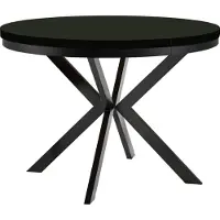 Dekori.Interiors Table ronde à rallonges pour salle à manger ENDIK avec piétement à anneaux et pieds métalliques, diamètre : 100 / 200 cm, couleur : noir