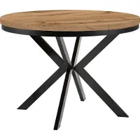 Dekori.Interiors Table ronde à rallonges pour la salle à manger ENDIK avec piétement à anneaux et pieds métalliques, diamètre : 110 / 210 cm, couleur : chêne wotan / noir