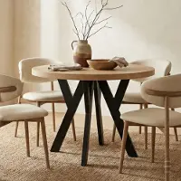 Dekori.Interiors Table ronde à rallonges pour la salle à manger, PERO, style loft, scandinave, diamètre : 110 / 210 cm, couleur : chêne Lancelot / noir