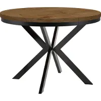 Dekori.Interiors Table ronde à rallonges pour la salle à manger ENDIK avec piétement à anneaux et pieds métalliques, diamètre : 120 / 220 cm, couleur : chêne lefkas / noir