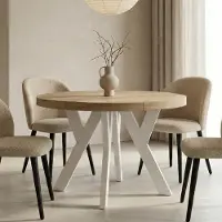 Dekori.Interiors Table à manger ronde extensible blanche PERO 110/160 cm pour salle à manger, chêne Sonoma – style loft, scandinave