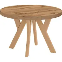 Dekori.Interiors Table ronde à rallonges pour la salle à manger, PERO, style loft, scandinave, diamètre : 100 / 200 cm, couleur : chêne wotan