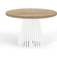 Dekori.Interiors Table de salle à manger ronde pliante, DOVER - style industriel/loft avec pieds à lattes, diamètre : 100 / 200 cm, couleur : chêne sonoma / blanc