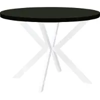 Dekori.Interiors Table de salle à manger ronde, noire, modèle ENDIK, 120/220 cm, extensible, avec structure en métal blanc – Style industriel, loft