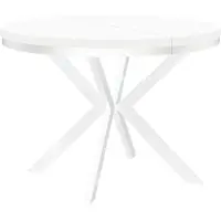 Dekori.Interiors Table ronde à rallonges pour salle à manger ENDIK avec piétement à anneaux et pieds métalliques, diamètre : 90 / 190 cm, couleur : blanc
