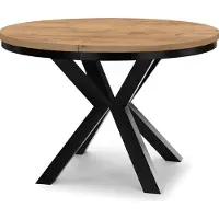 Dekori.Interiors Table ronde à rallonges pour salle à manger RAL avec piétement en anneau, style loft, industriel, diamètre : 100 / 150 cm, couleur : chêne craft or / noir