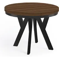 Dekori.Interiors Table ronde à rallonges pour la salle à manger, PERO avec un piètement à anneaux, style loft, diamètre : 120 / 220 cm, couleur : Franklin noyer / noir