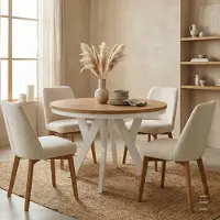Dekori.Interiors Table à manger ronde blanche PERO 100/150 cm extensible, chêne Lancelot avec anneau de masquage – style loft, scandinave