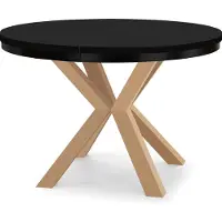 Dekori.Interiors Table ronde à rallonges pour salle à manger RAL avec piétement en anneau, style loft, industriel, diamètre : 100 / 150 cm, couleur : noir / hêtre naturel