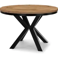 Dekori.Interiors Table ronde à rallonges pour salle à manger RAL avec piétement en anneau, style loft, industriel, diamètre : 90 / 140 cm, couleur : chêne wotan / noir