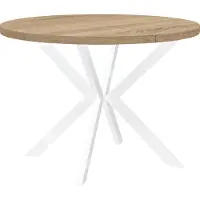 Dekori.Interiors Table ronde à rallonges pour la salle à manger, ENDIK, avec pieds métalliques, style loft, industriel, diamètre : 120 / 220 cm, Couleur : Chêne Sonoma / Blanc