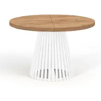 Dekori.Interiors Table ronde à rallonges pour la salle à manger, DOVER - Industrial, diamètre : 110 / 160 cm, couleur : chêne Craft Golden / blanc