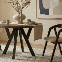 Dekori.Interiors Table ronde à rallonges pour la salle à manger, PERO avec un piétement à anneaux, style loft, scandinave, diamètre : 100 / 150 cm, couleur : Lancelot / noir