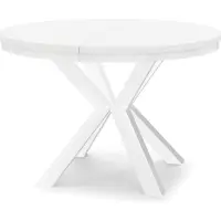 Dekori.Interiors Table ronde à rallonges pour salle à manger RAL avec piétement en anneau, style loft, industriel, diamètre : 110 / 160 cm, couleur : blanc