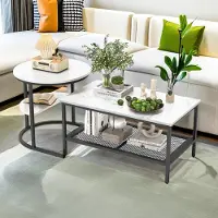 UnboxG Table basse moderne, set de 2, tables gigognes, support métallique étanche et motif en marbre, pour salon, balcon, bureau