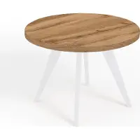 Dekori.Interiors Table à manger ronde blanche LORA 90/140 cm extensible, chêne Wotan avec piètement en bois de hêtre – style scandinave, loft