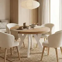 Dekori.Interiors Table ronde à rallonges pour la salle à manger, PERO, style loft, scandinave, diamètre : 110 / 160 cm, couleur : chêne Lancelot / blanc