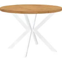 Dekori.Interiors Table ronde à rallonges pour la salle à manger, ENDIK, avec pieds métalliques, style loft, industriel, diamètre : 100 / 150 cm, couleur : chêne Lancelot / blanc