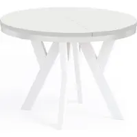 Dekori.Interiors Table ronde à rallonges pour la salle à manger, PERO avec un piètement à anneaux, style loft, scandinave, diamètre : 100 / 150 cm, couleur : blanc