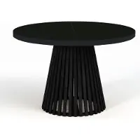 Dekori.Interiors Table de salle à manger ronde pliante, DOVER - style industriel/loft avec pieds à lattes, diamètre : 110/210 cm, couleur : noir