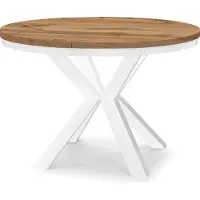Dekori.Interiors Table ronde à rallonges pour salle à manger RAL avec piétement en anneau, style loft, industriel, diamètre : 110 / 160 cm, couleur : chêne wotan / blanc