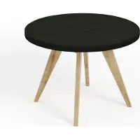 Dekori.Interiors Table à manger ronde noire LORA 100/150 cm extensible avec piètement en bois de hêtre naturel – style scandinave, loft