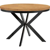Dekori.Interiors Table ronde à rallonges pour salle à manger ENDIK avec piétement à anneaux et pieds en métal, diamètre : 110 / 160 cm, couleur : chêne Lancelot / noir