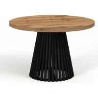 Dekori.Interiors Table à manger ronde pliante DOVER - style industriel/loft avec pieds à lattes, diamètre : 100/200 cm, couleur : chêne wotan/noir