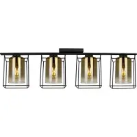 Light11 HOME Hella Cage Lampe à suspendre - Plafonnier pour le salon, la chambre à coucher et la salle à manger - Suspension en métal et verre - E27 - Or - 4-flamme