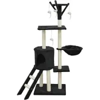 Syfax Arbre à Chat JIPSY Noir, 79 x 34 x 138 cm, 3 Plateformes, 1 Perchoir, 1 Niche, 1 Escalier