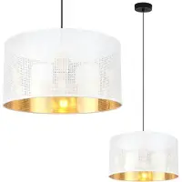 Light11 HOME Asti Lampe À Suspendre Noir 1 Abat-Jour Plat Or Blanc 35Cm