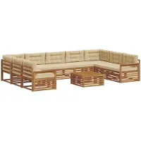 vidaXL Ensemble de canapés d'extérieur , 10 pièces, couleur naturelle et beige, en bois massif d'acacia