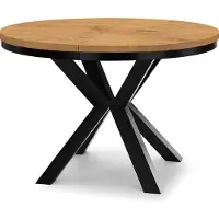 Dekori.Interiors Table ronde extensible, noire, dimensions RAL 100/200 cm, avec plateau en chêne Lancelot, structure en métal et pieds en bois de hêtre massif – style industriel, rustique